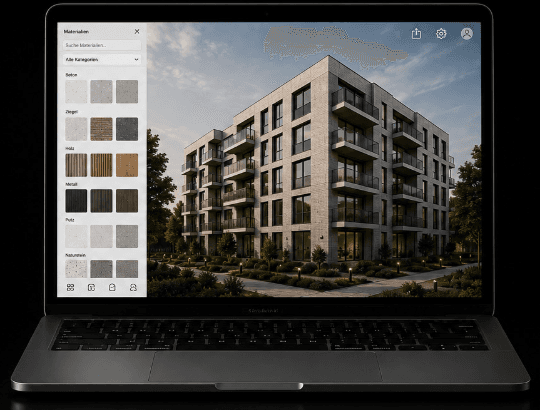 Digital Material Catalog UI on Laptop - Typus.AI Workflow